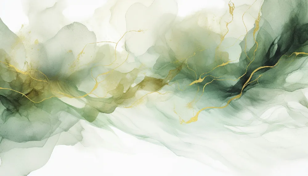 高清摄影  一幅白色背景上的绿黄相间的花朵画。