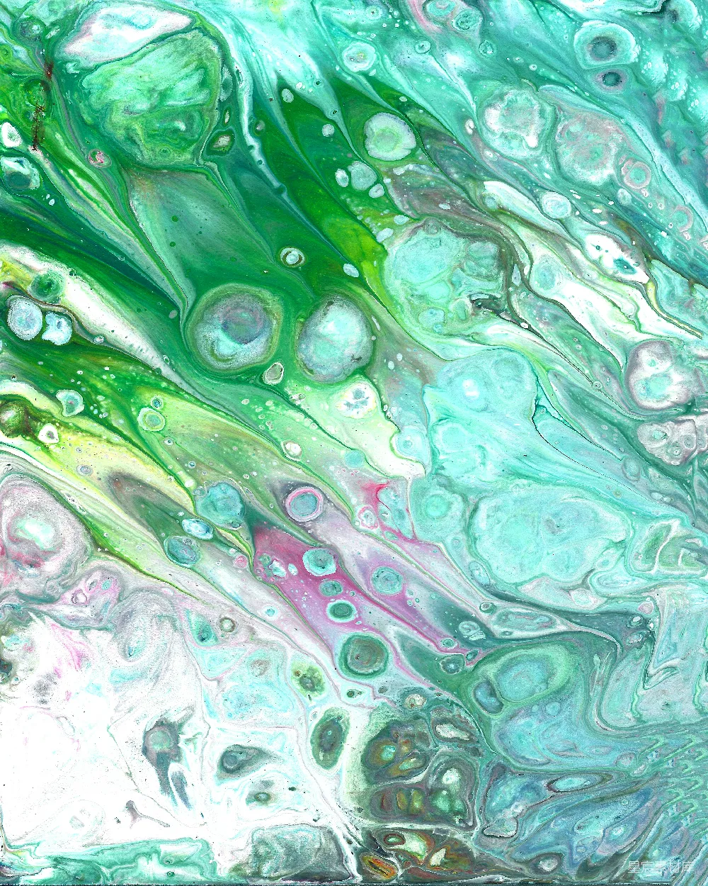 高清摄影  一幅绿蓝液体的特写画面