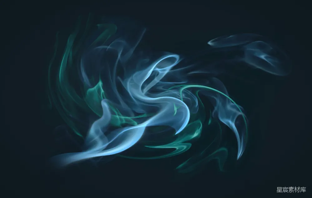高清摄影  蓝色和绿色的烟雾在黑色背景上缭绕。