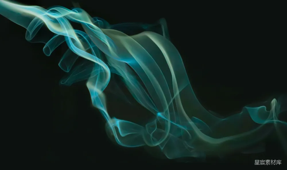 高清摄影  一缕蓝色的烟雾在黑色背景上缭绕。