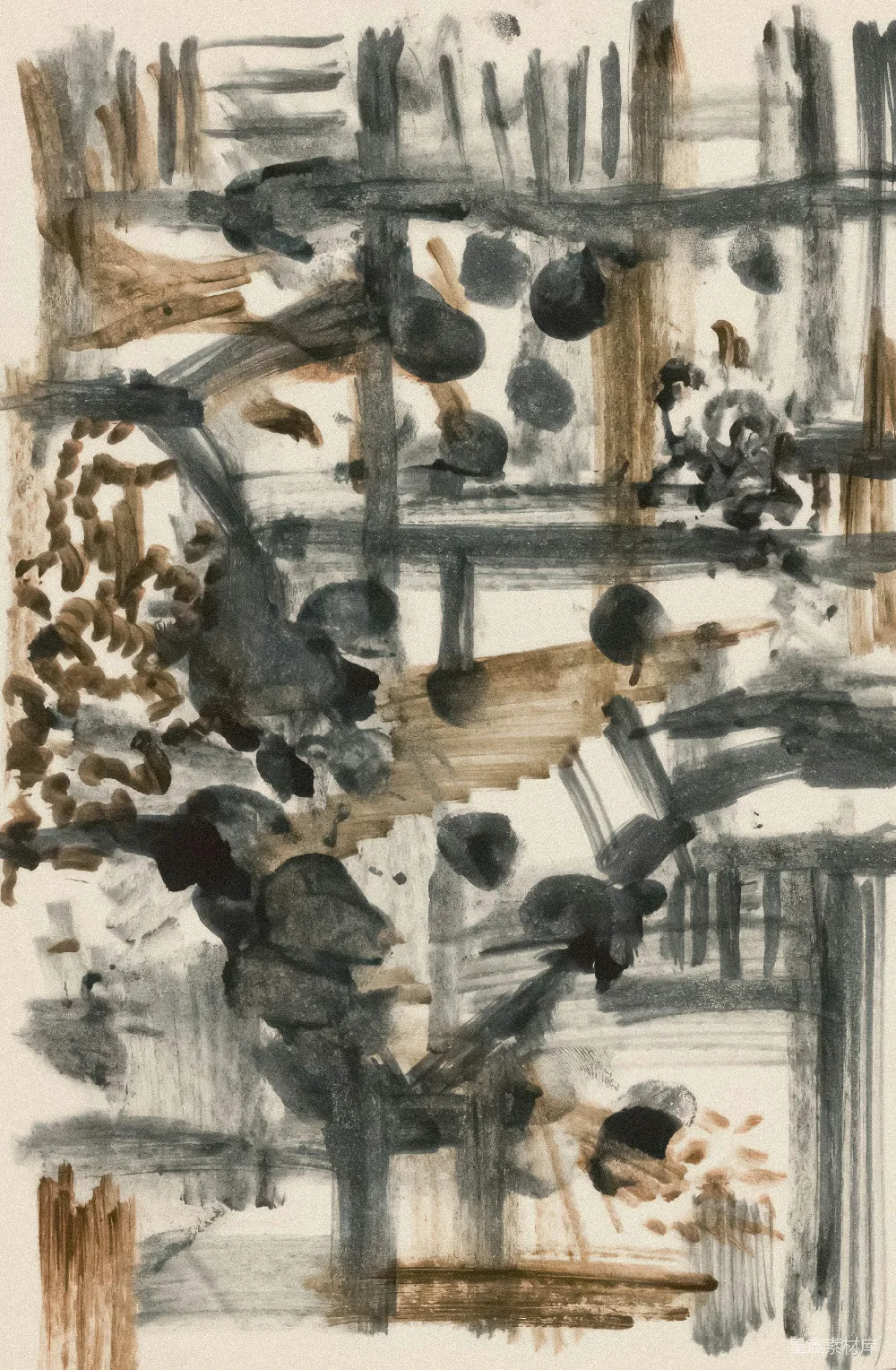 高清摄影  一幅画有树木和围栏的画作