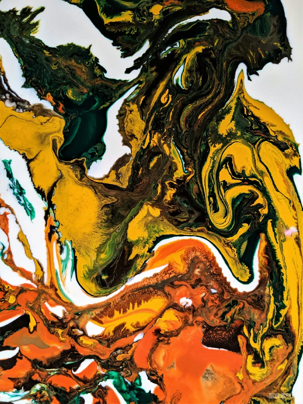 高清摄影  一幅黄色和绿色相间的抽象画