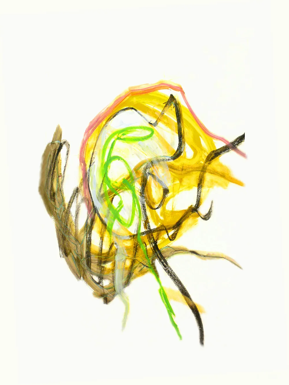 高清摄影  一幅黄色和绿色的物体画在白色背景上。