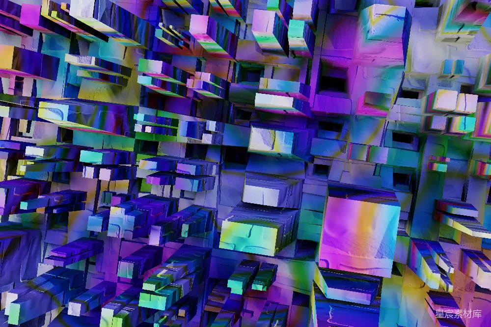 高清摄影  一幅由不同颜色的立方体构成的抽象画。