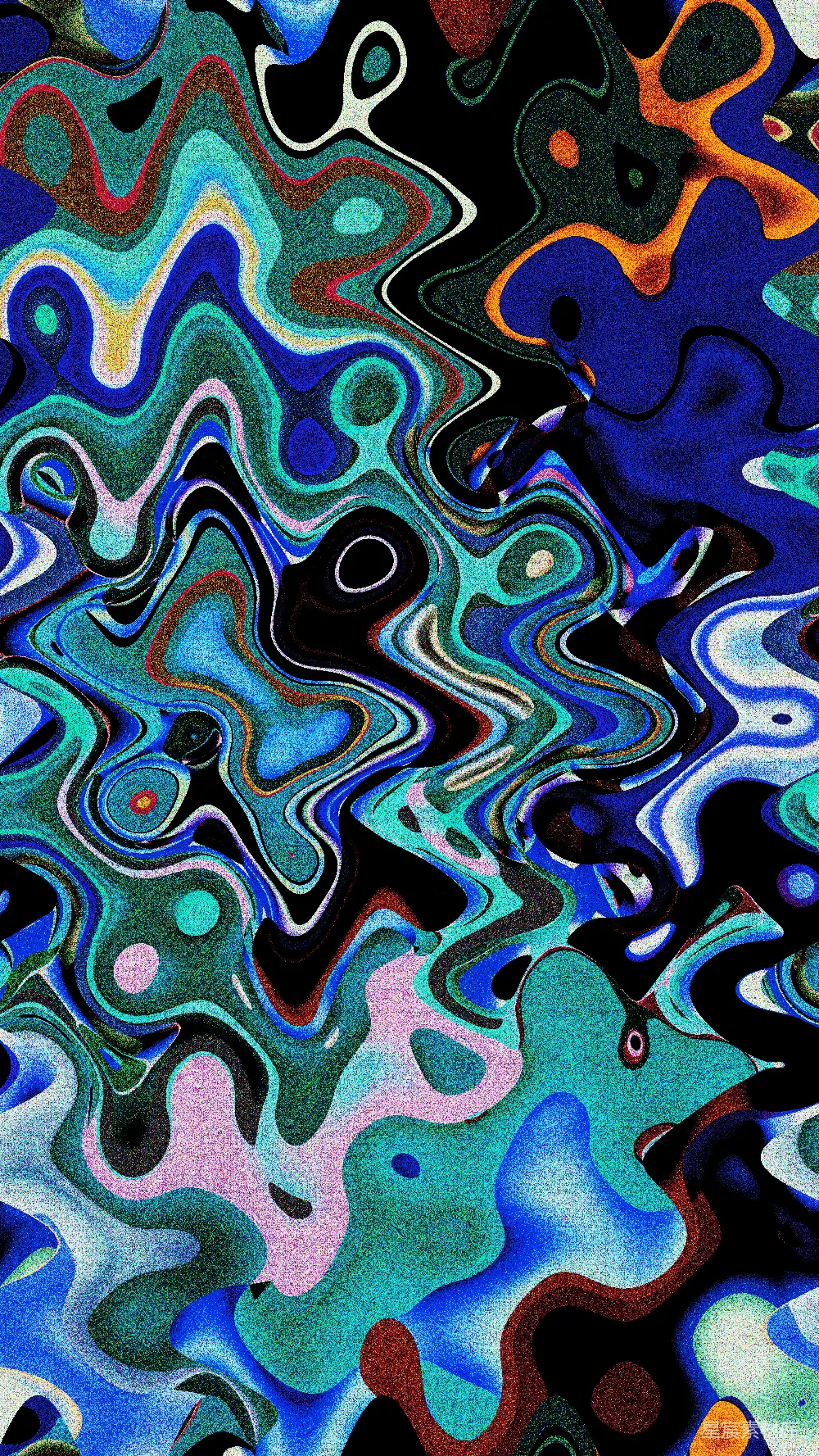 高清摄影  抽象的漩涡图案，由鲜艳的蓝色和绿色构成。