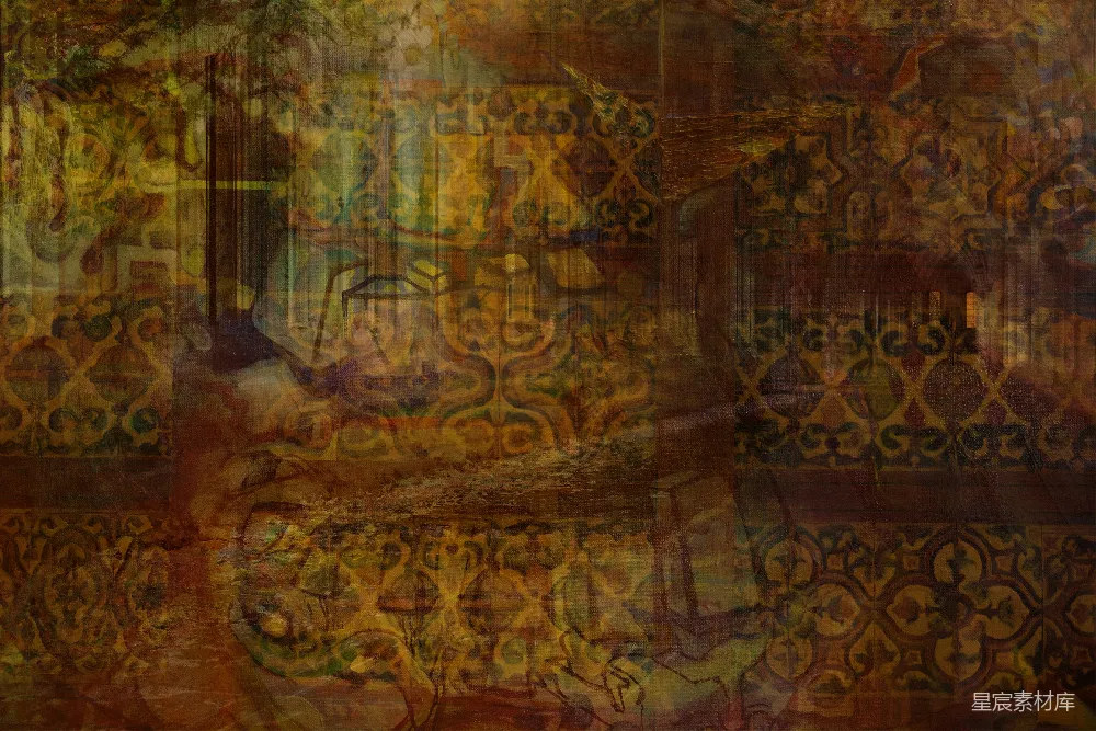 高清摄影  一幅画中，一位女士坐在长椅上的画作。