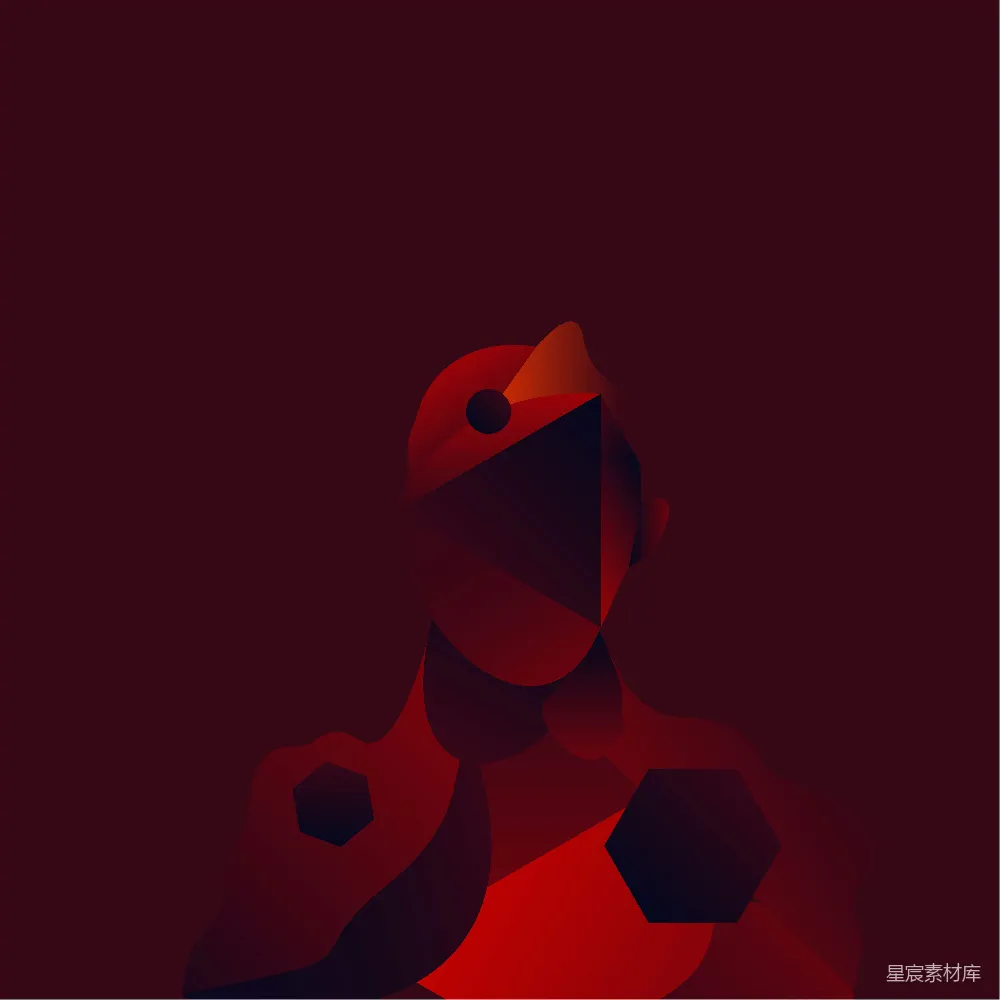 高清摄影  一幅红黑相间的抽象艺术作品，描绘了一个男人的形象。