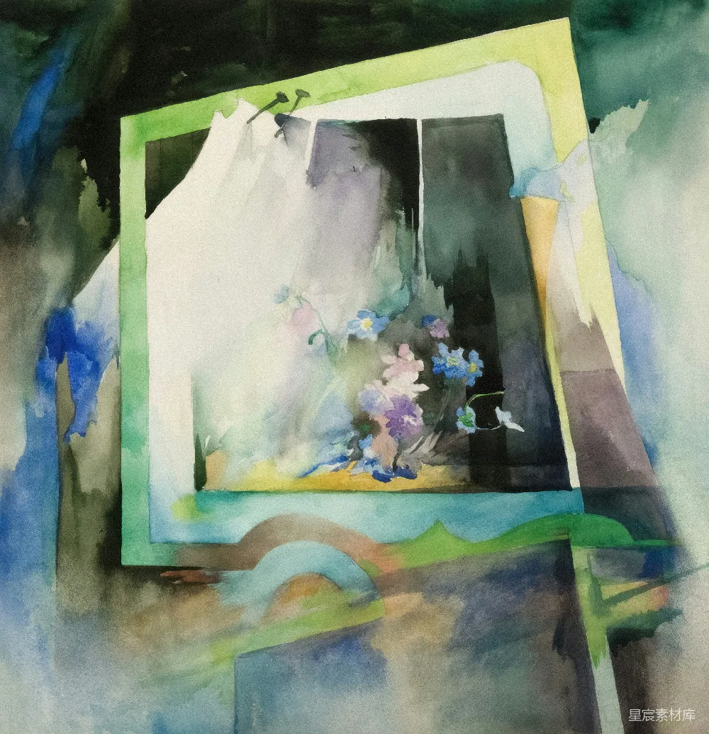 高清摄影  抽象水彩画，带有花卉元素
