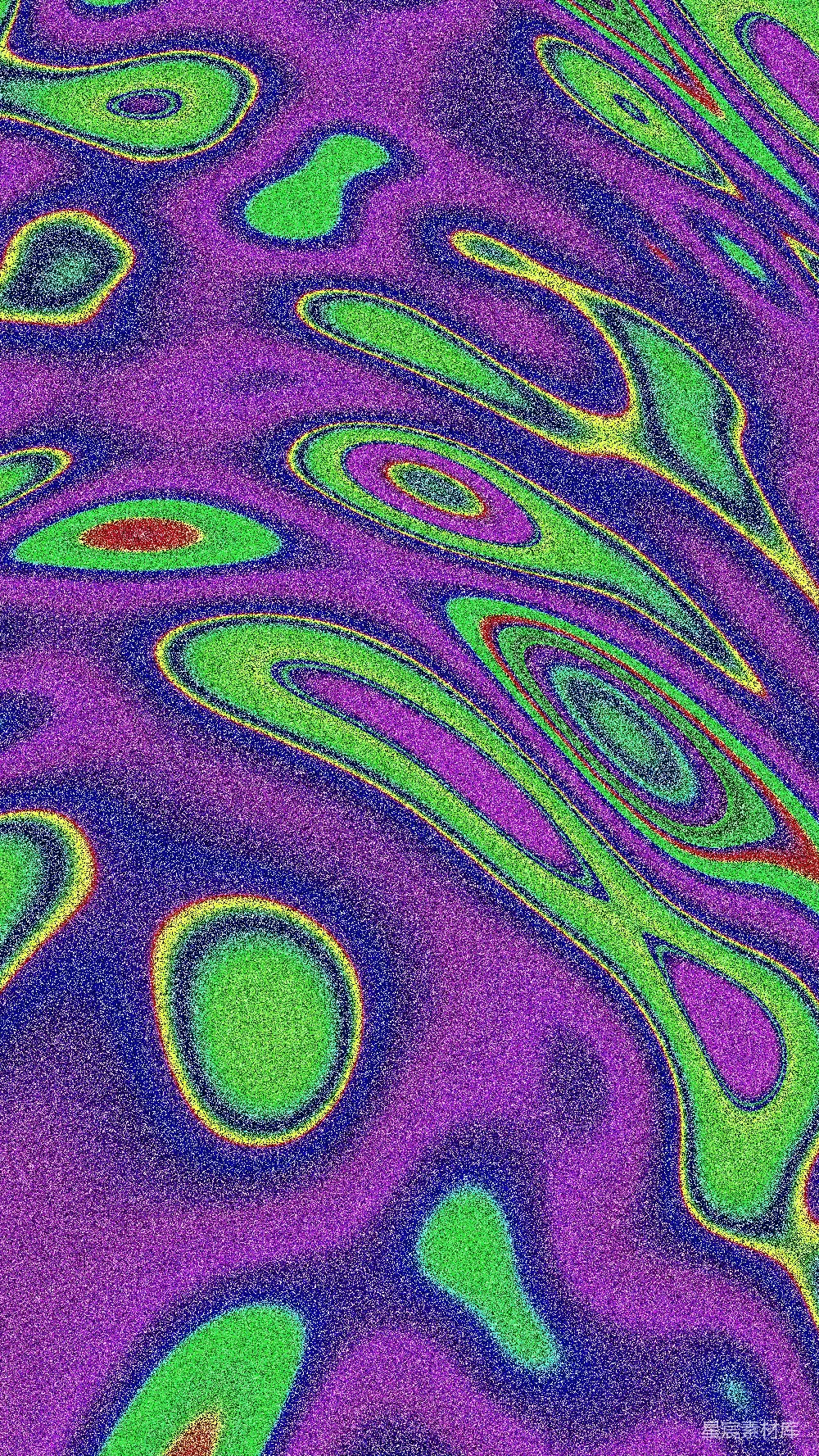 高清摄影  紫色和绿色的抽象漩涡图案，边缘有黄色轮廓。