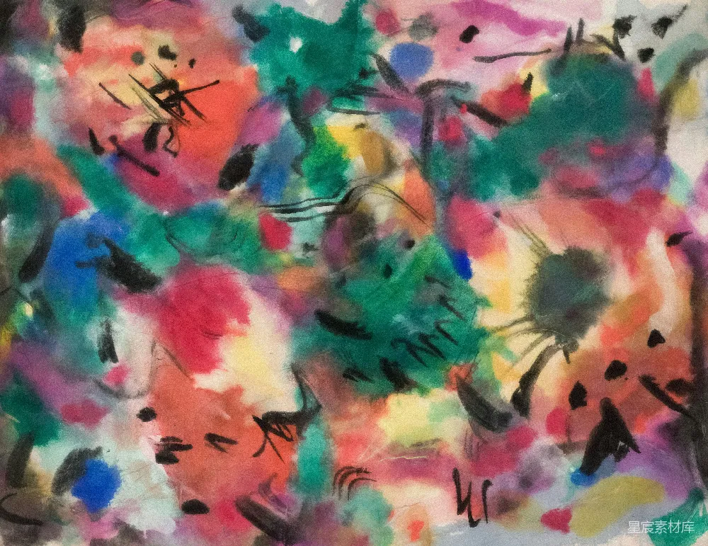 高清摄影  抽象画作，色彩鲜艳，笔触有力。