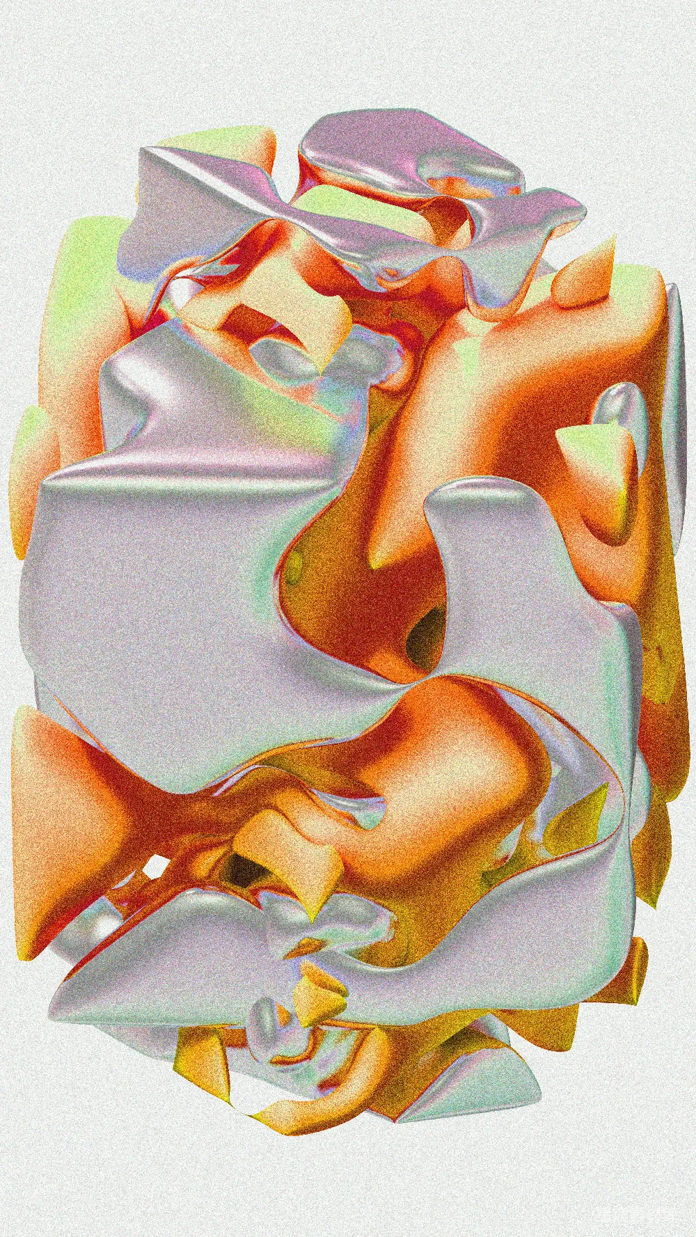 高清摄影  抽象金属雕塑，带有虹光橙色和银色色调