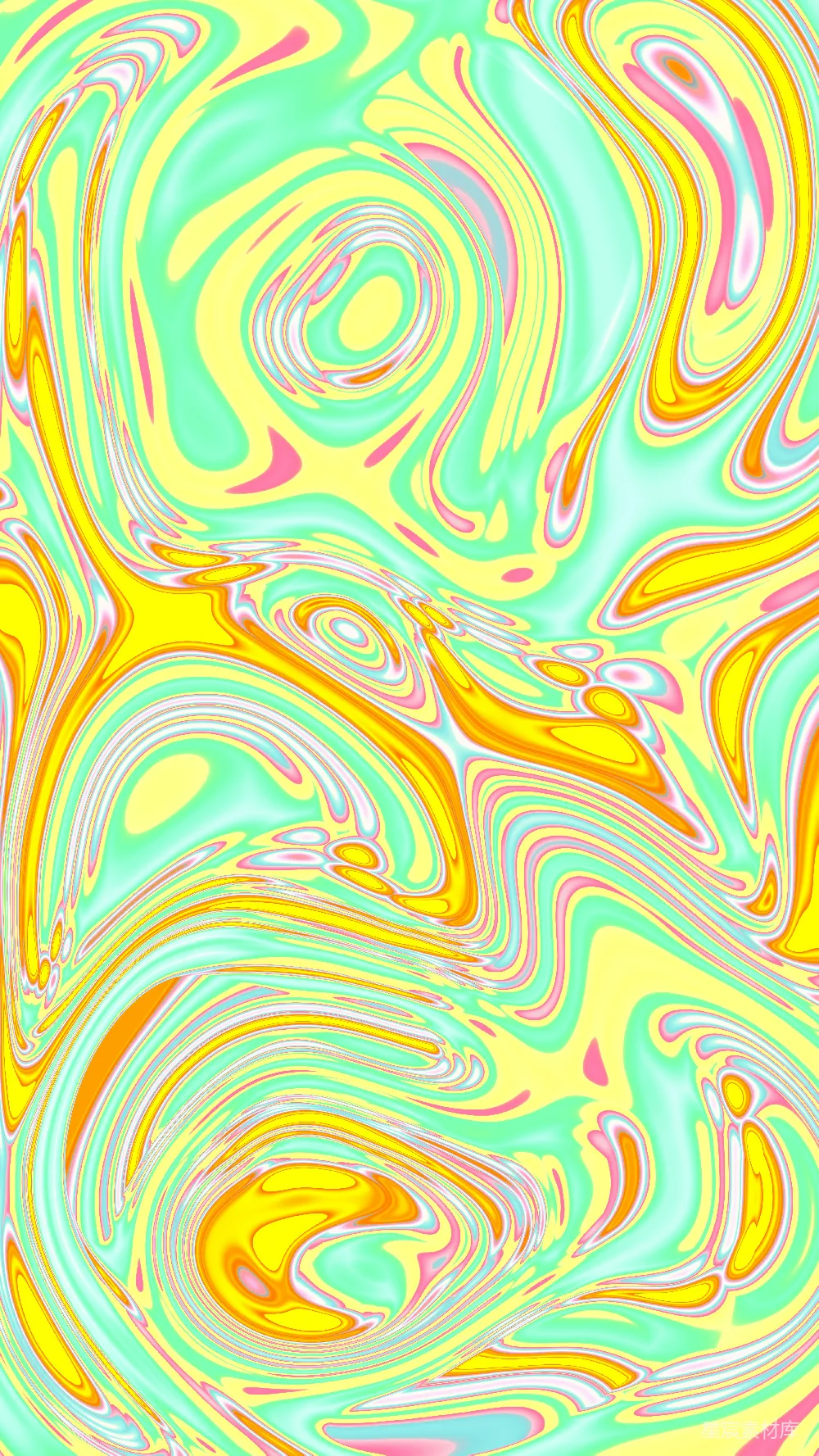 高清摄影  充满活力的抽象图案，带有黄色、薄荷绿、粉红色和橙色的漩涡。