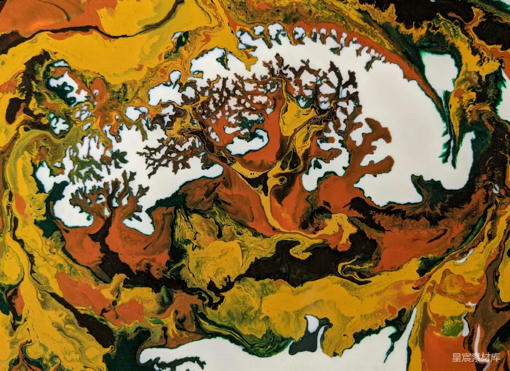高清摄影  一幅抽象画，画中有一棵树，树上挂满了橙色和黄色的果实。