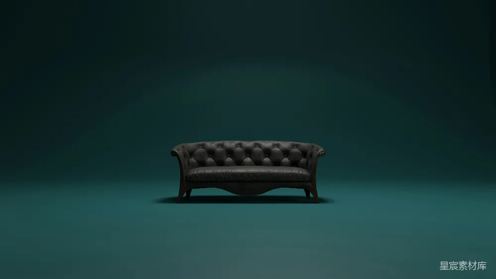 高清摄影  一个棕色皮革沙发放在绿色地板上。