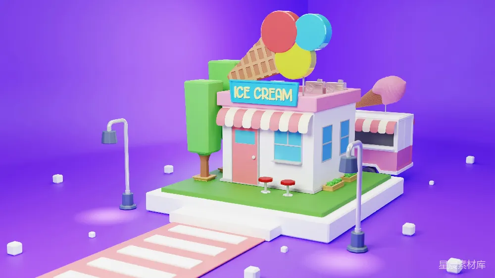 高清摄影  一家紫色背景的小冰淇淋店