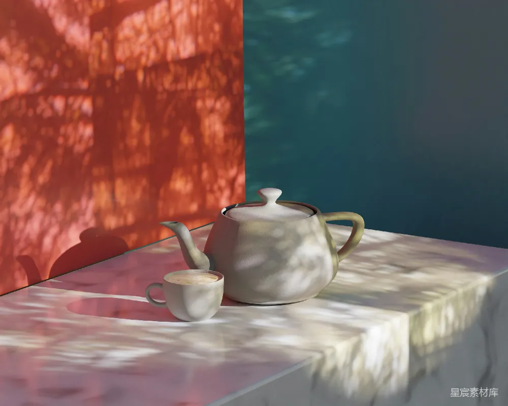 高清摄影  一张茶壶和茶杯在桌子上的画作