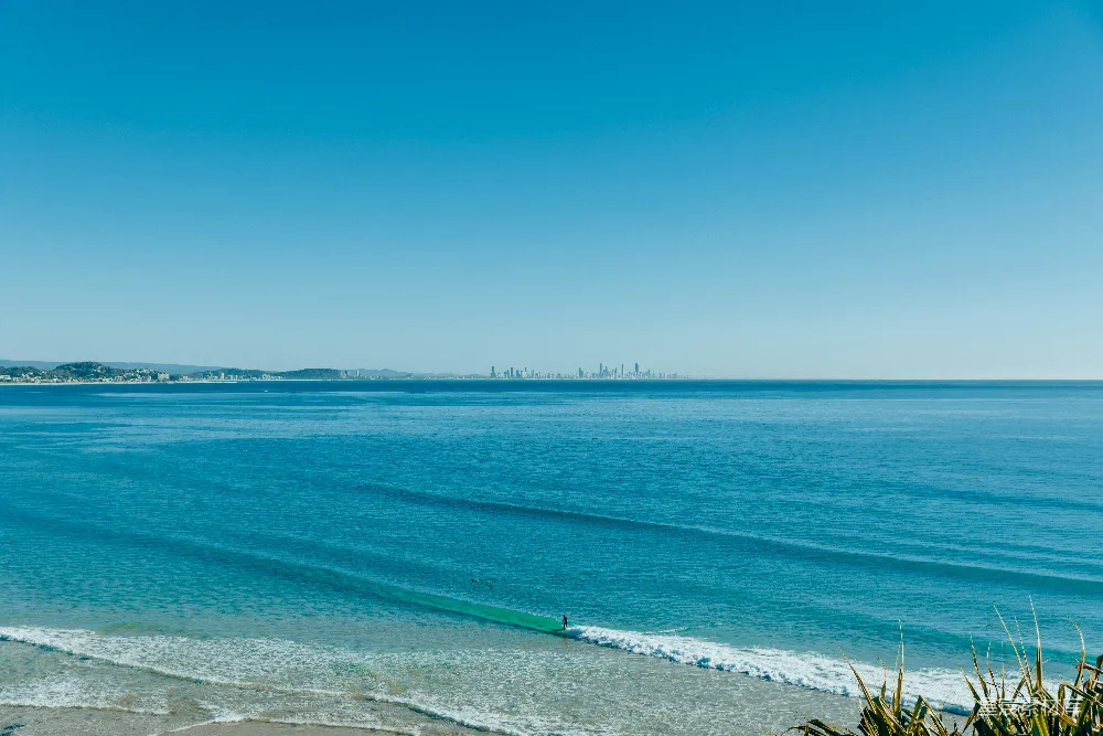 高清摄影 海滨 冲浪 城市 休闲 自然 海滨冲浪与城市天际线