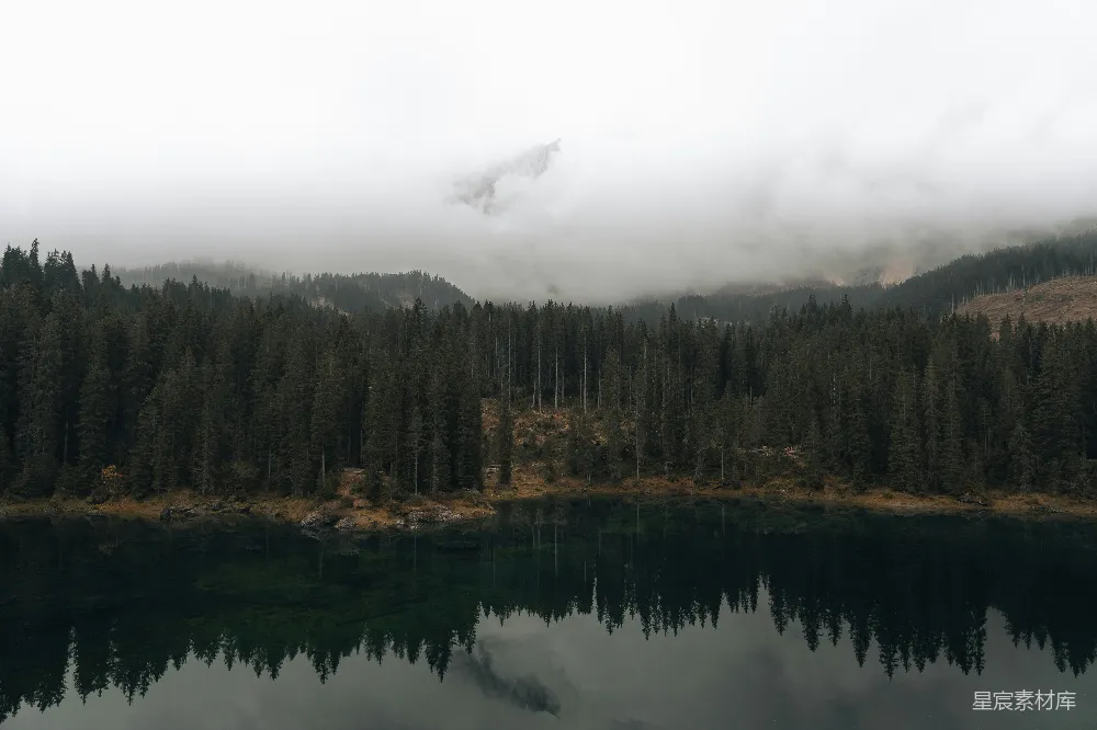 高清摄影 自然风光 宁静 山林 湖泊 雾气 雾中的森林与湖泊