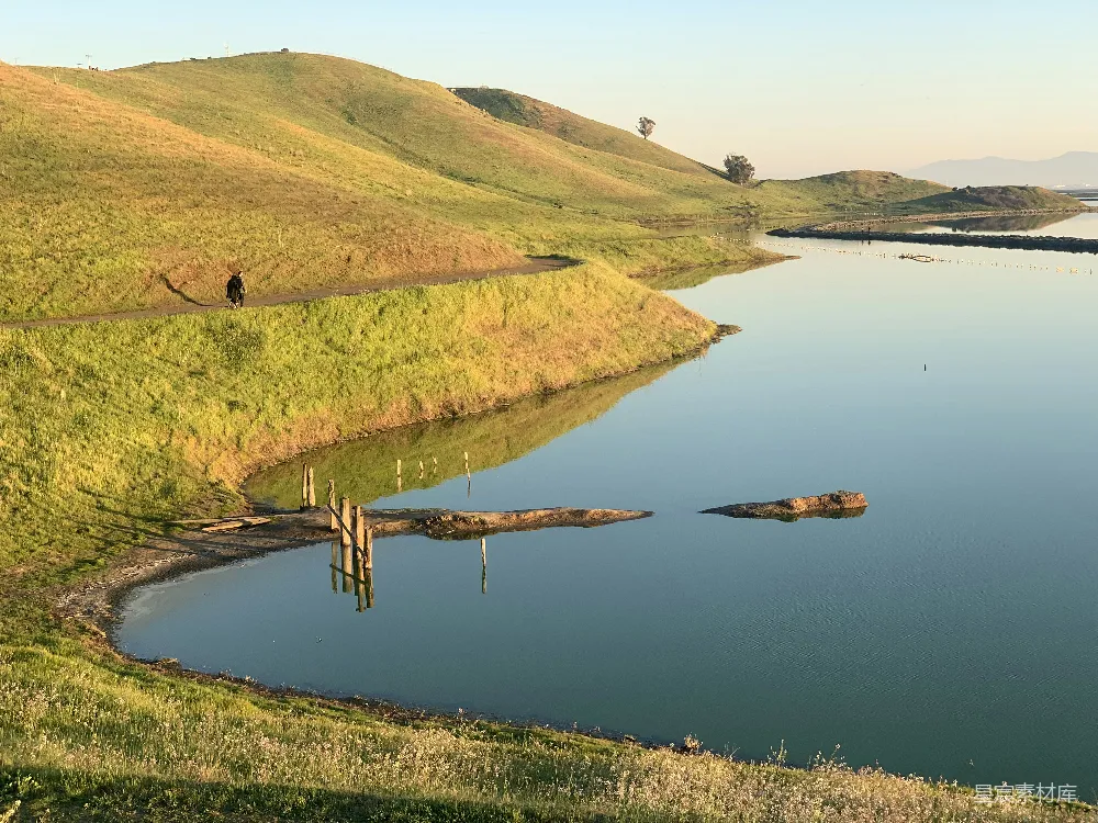 高清摄影 湖景 自然 宁静 散步 户外 湖畔漫步的宁静时光