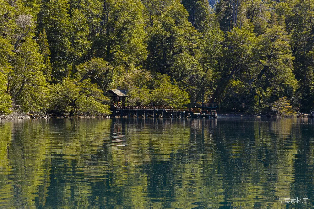 高清摄影 自然风光 湖景 宁静 森林 木屋 湖边的木屋与宁静的森林