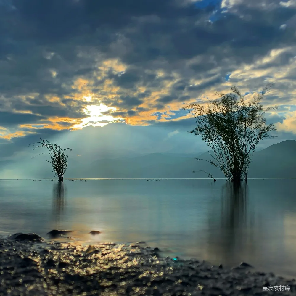 高清摄影 自然风光 湖景 夕阳 宁静 风景 湖畔夕阳下的宁静