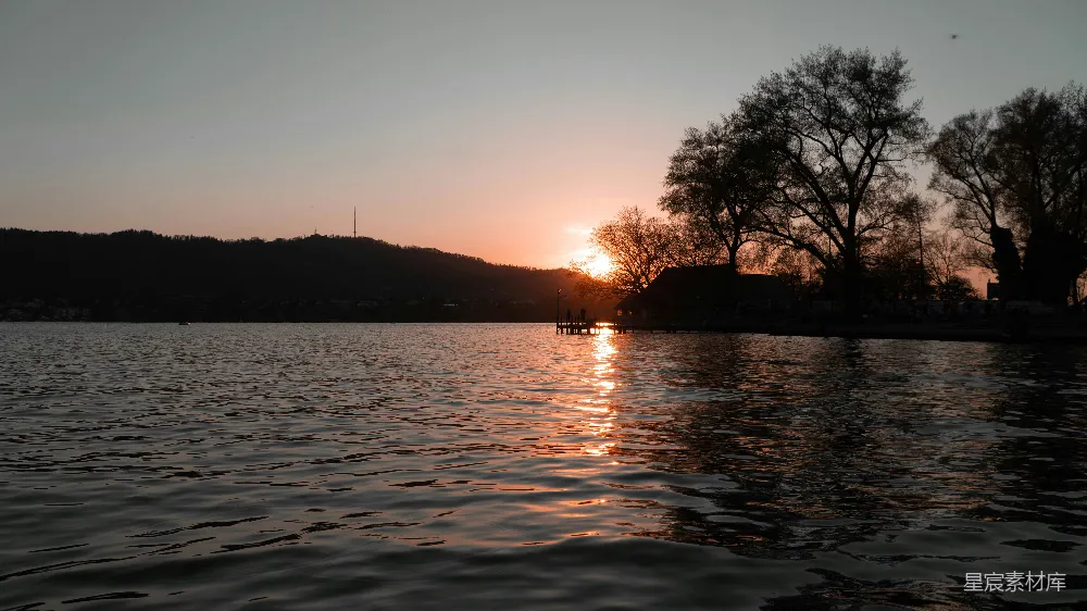 高清摄影 日落 湖景 自然风光 宁静 户外 湖畔夕阳