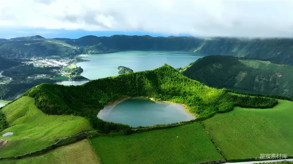 高清摄影 火山湖 自然风光 绿色 风景如画 旅游 绝美火山湖，绿意盎然的自然风光