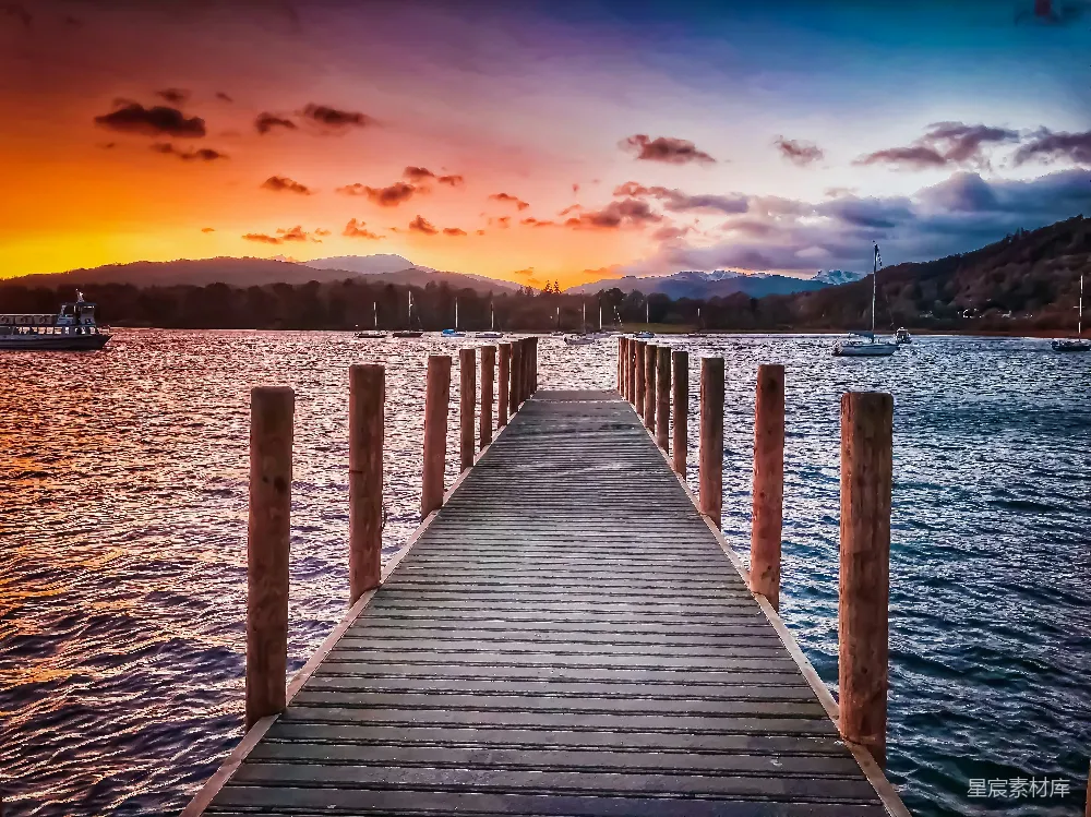 高清摄影 黄昏 自然 宁静 旅行 风景 夕阳下的码头
