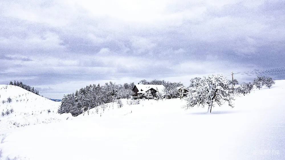 高清摄影 雪景 乡村 宁静 自然 冬日 冬日雪景下的宁静小屋