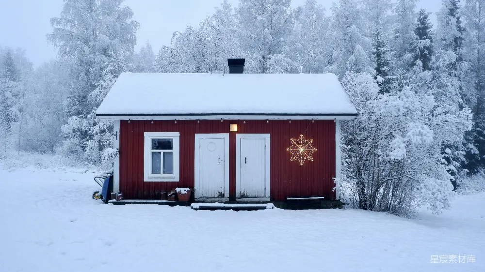 高清摄影 雪景 红色小屋 冬季 乡村 节日装饰 冬日小屋的温馨时光