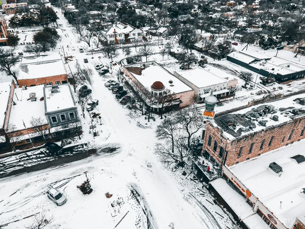高清摄影 雪景 俯瞰 小镇 街道 雪地 雪中的小镇街景俯瞰