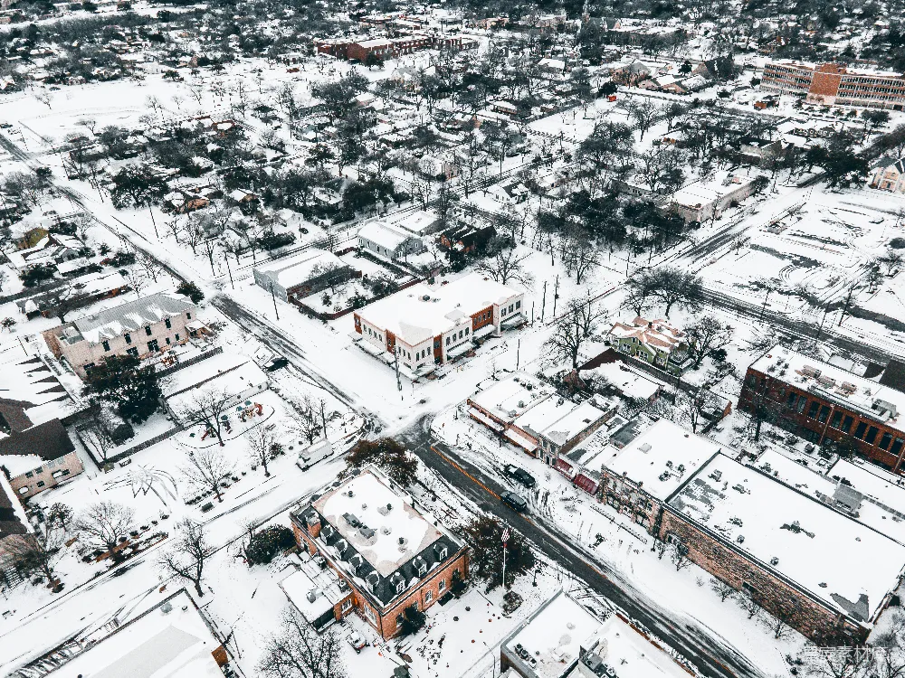高清摄影 雪景 航拍 小镇 冬季 城市 雪后小镇航拍