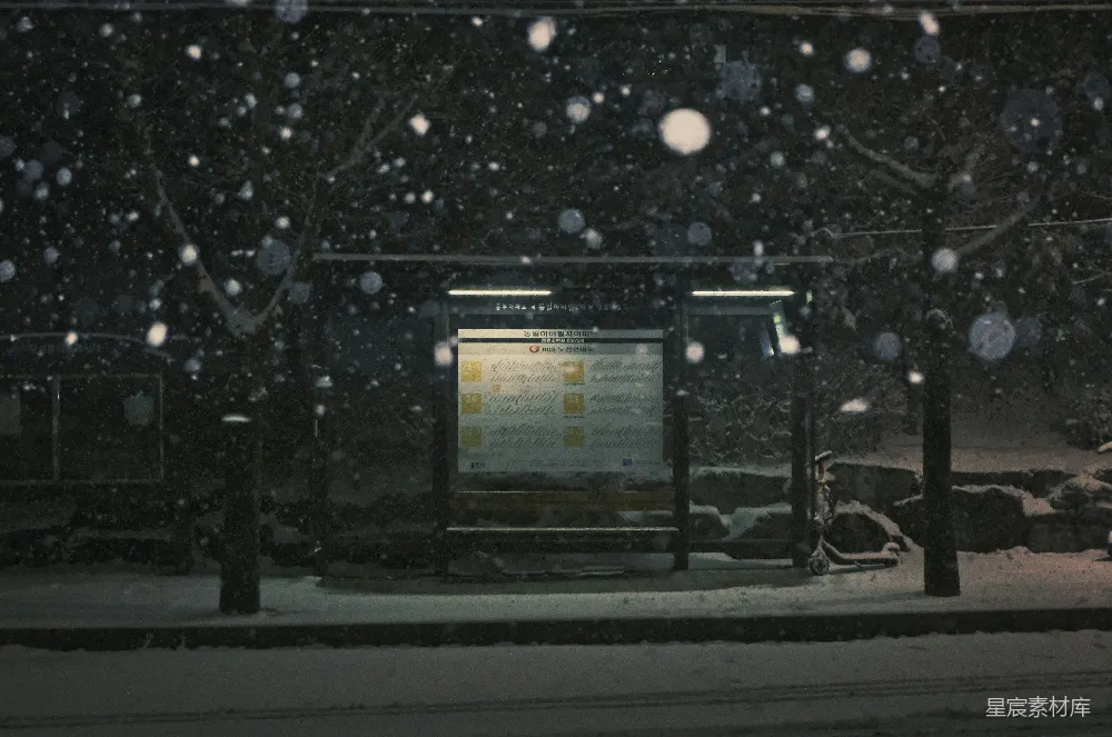 高清摄影 雪景 公交车站 冬季 寂静 城市 冬夜雪景中的公交车站