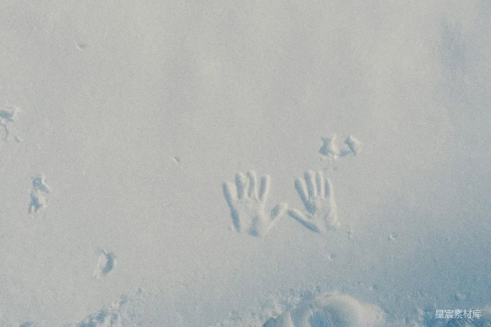 高清摄影 雪地 手印 冬日 自然 温暖 雪地手印：冬日的温暖印记