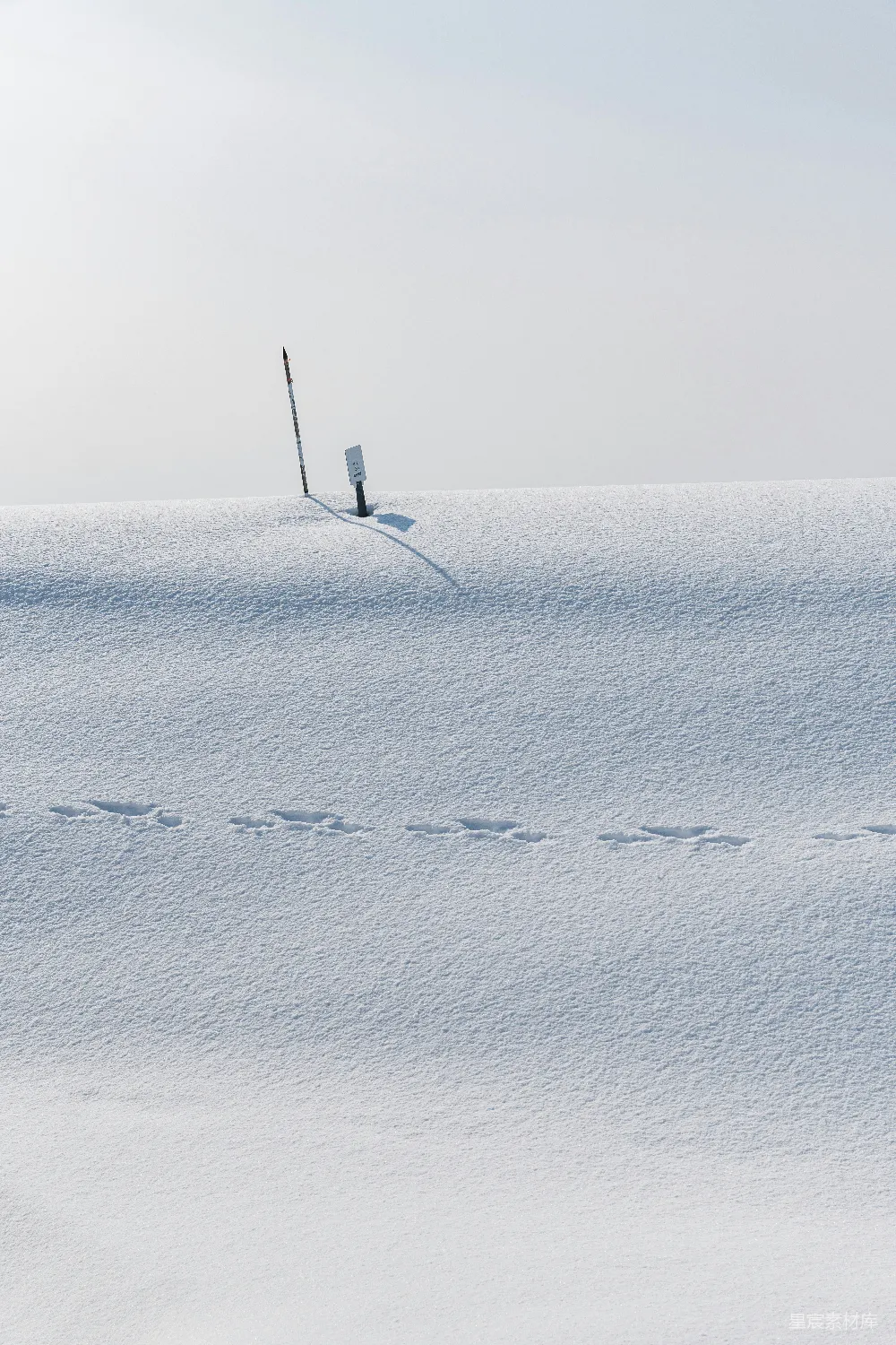 高清摄影 雪地 自然 宁静 户外 标志 雪地中的脚印与标志