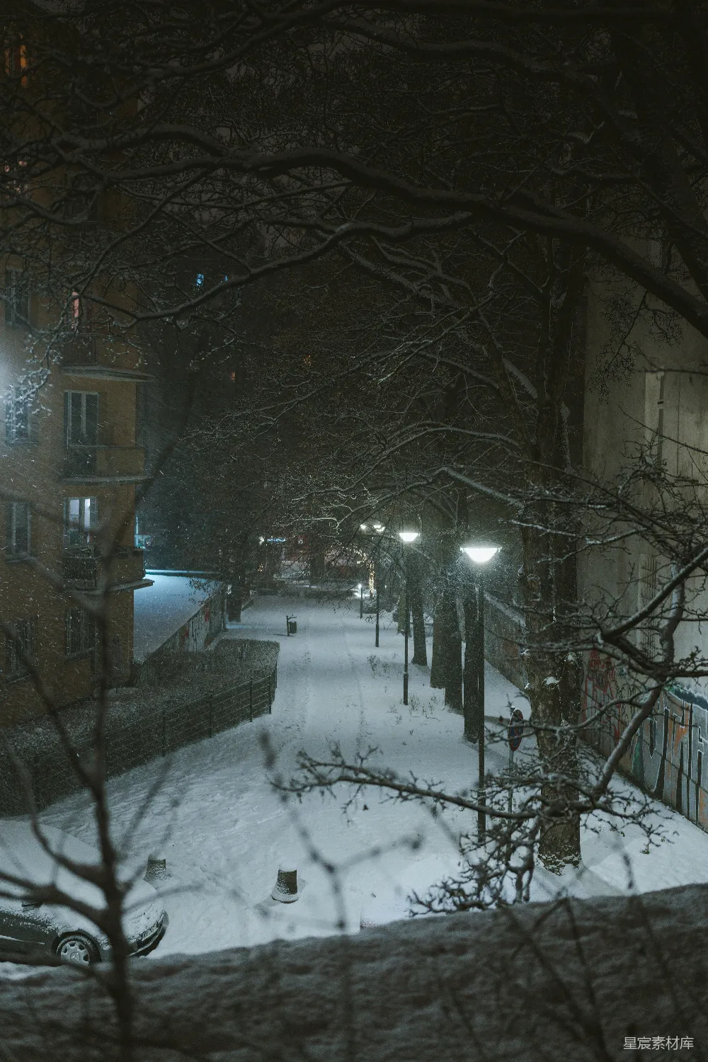 高清摄影 雪景 夜晚 城市 自然 冷色调 冬夜雪景
