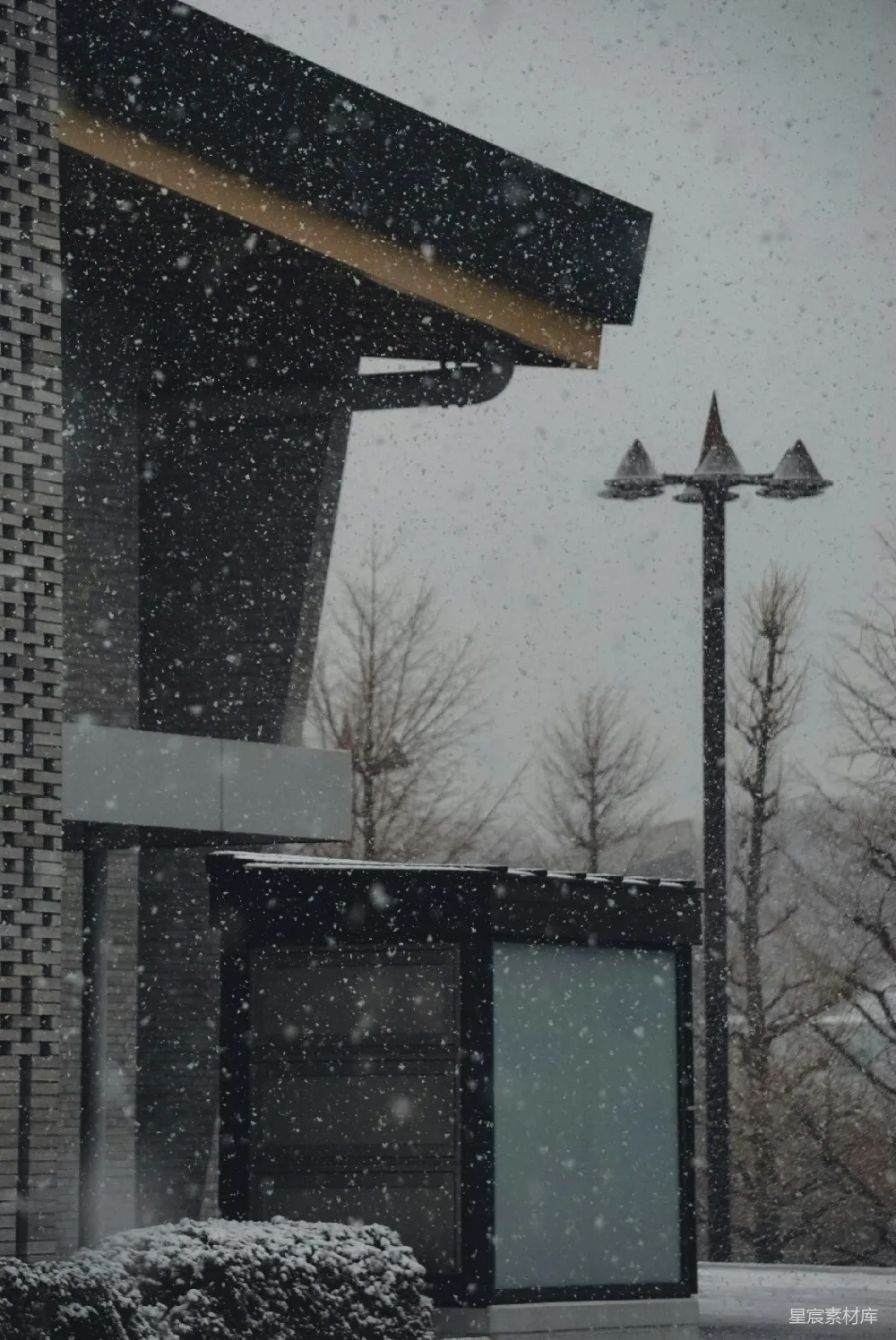 高清摄影 现代建筑 冬日 雪景 城市景观 建筑艺术 雪花纷飞的现代建筑
