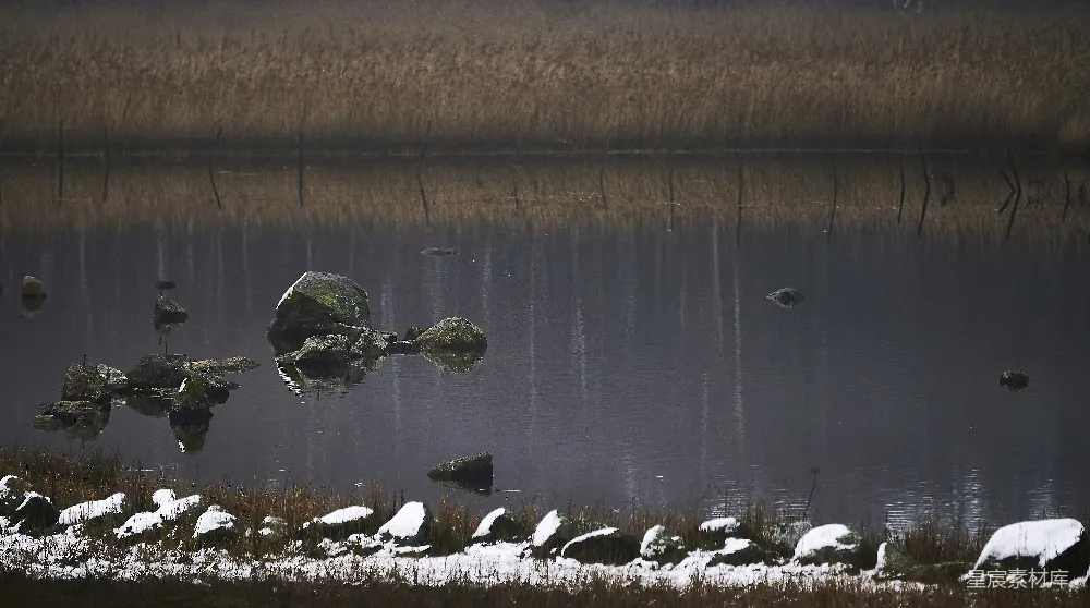 高清摄影 自然风光 冬季 湖面倒影 静谧 雪景 冬日湖畔静谧时光