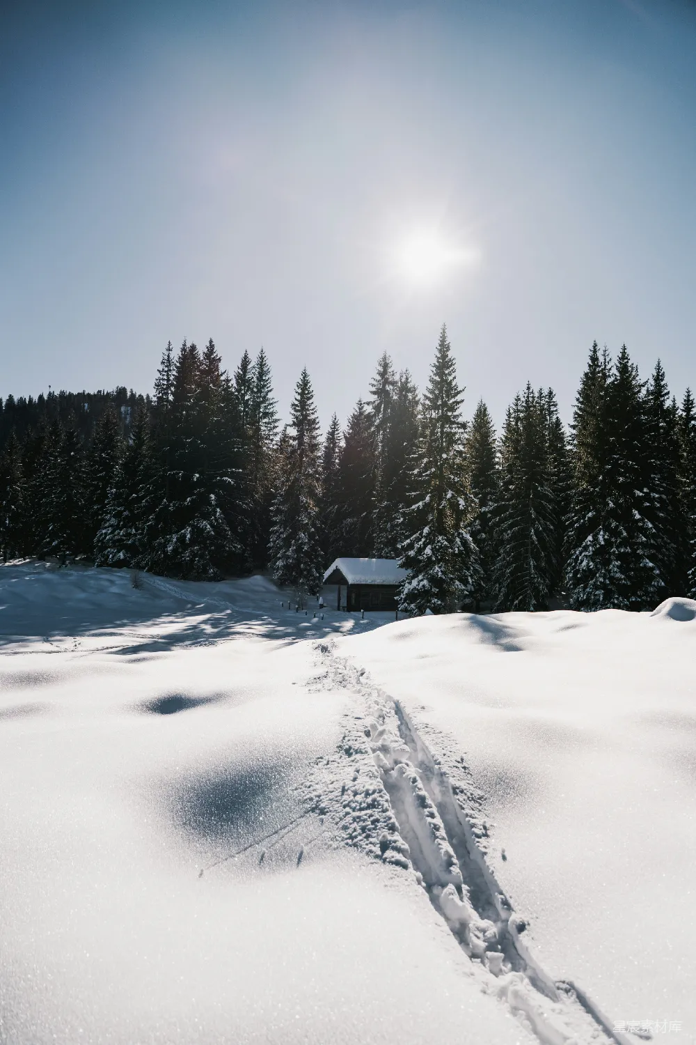 高清摄影 雪地 小屋 阳光 自然 冬日 雪地中的小屋与阳光