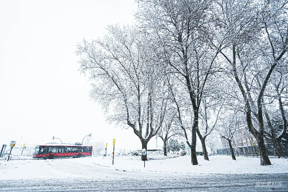 高清摄影 冬季 雪景 城市 交通 自然 冬日雪景中的公交车