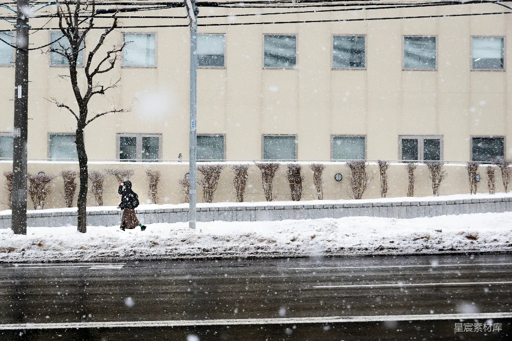 高清摄影 雪景 城市 孤独 冬季 行人 冬日雪景中的孤独行者