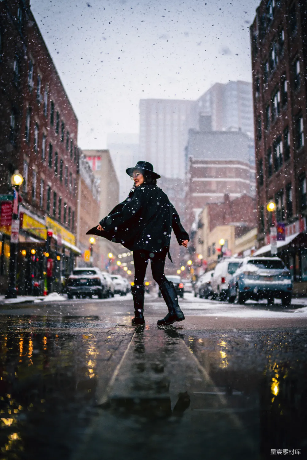 高清摄影 冬日 城市 雪景 时尚 街头 雪中的城市漫步