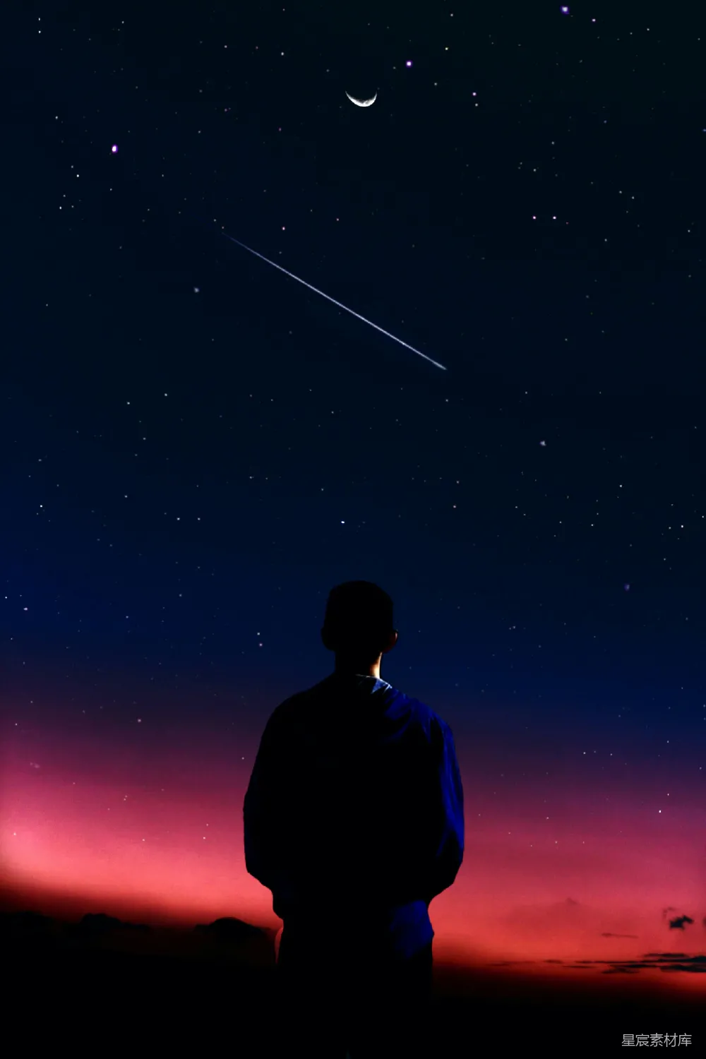 高清摄影 剪影 夜空 流星 宁静 梦想 仰望星空的剪影