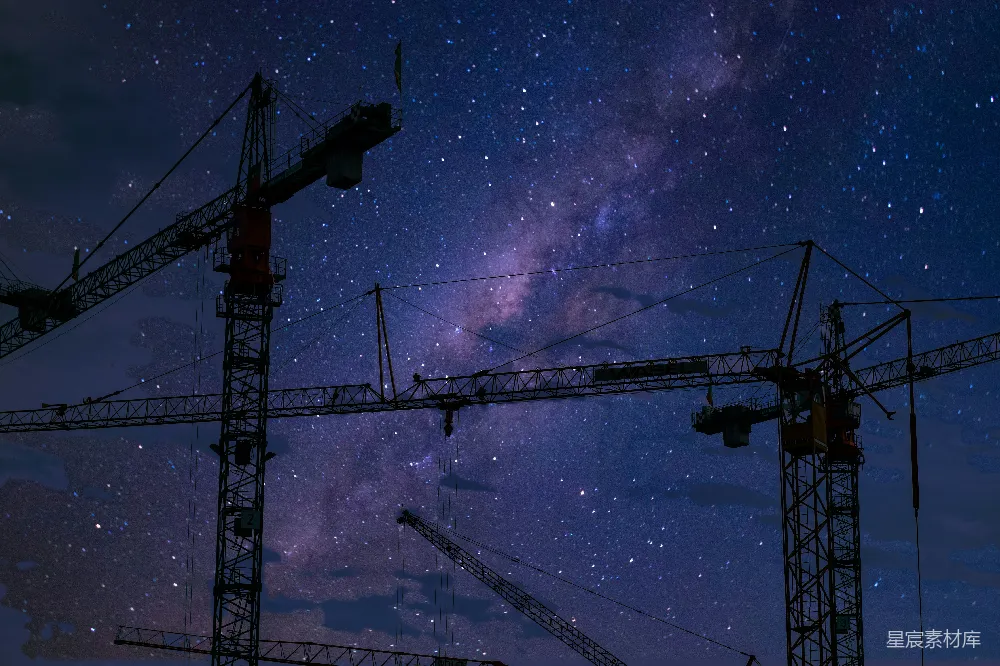 高清摄影 夜空 建筑 起重机 星空 工业 夜空下的建筑起重机