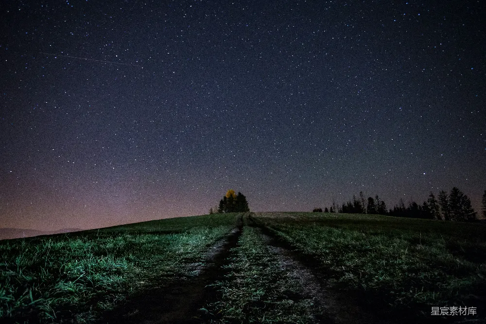 高清摄影 夜景 星空 自然风光 宁静 乡村 夜空下的草地小径