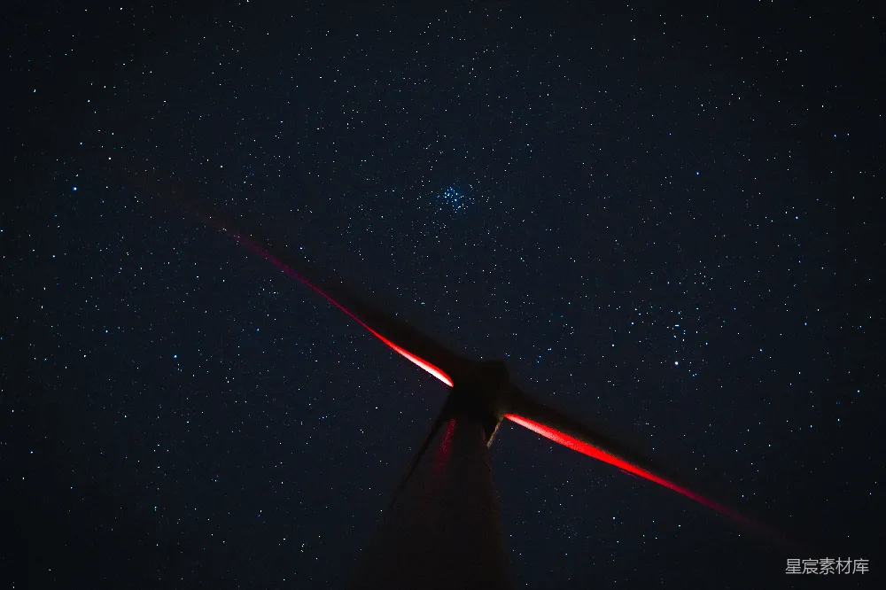 高清摄影 夜空 风车 星河 环保 静谧 夜空下的风车