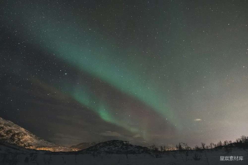 高清摄影 极光 自然风光 夜景 风景摄影 冬季 极光下的雪地夜晚