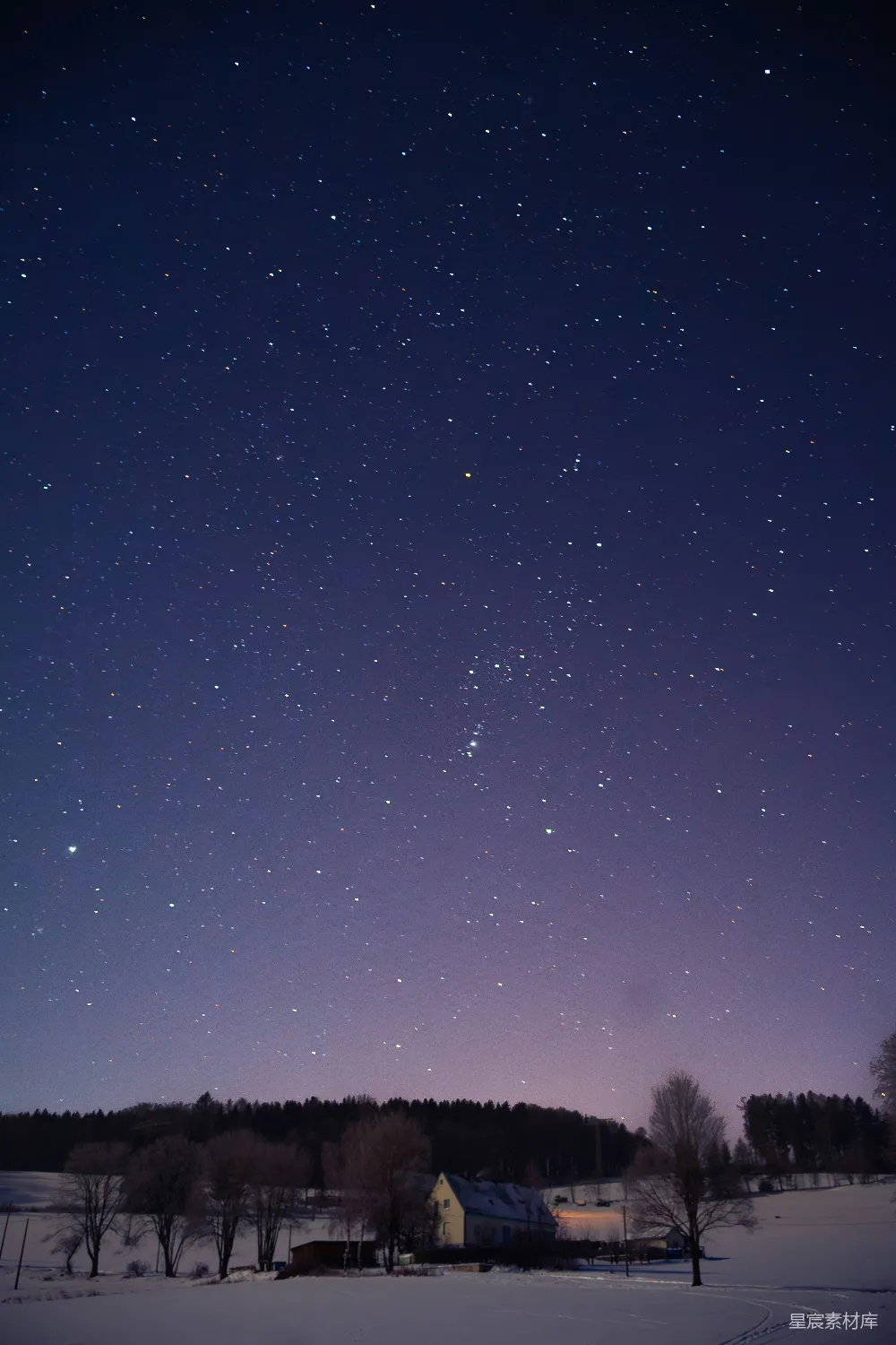 高清摄影 星空 冬夜 乡村 自然 宁静 冬夜星空下的小村庄