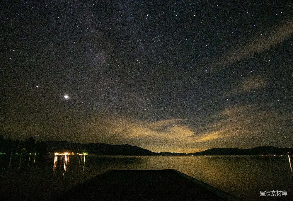 高清摄影 夜景 星轨 湖面倒影 宁静 自然 星河下的宁静湖景