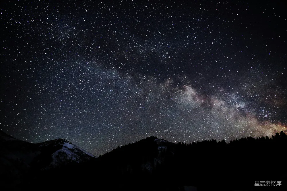 高清摄影 夜空 银河 山景 自然风光 宇宙之美 璀璨星河下的山峦剪影
